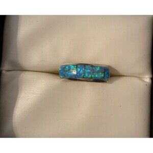 Vintage Nelson Garcia Sterling Silver Blue Fire Opal Inlay Ring Womans 8 Signed
